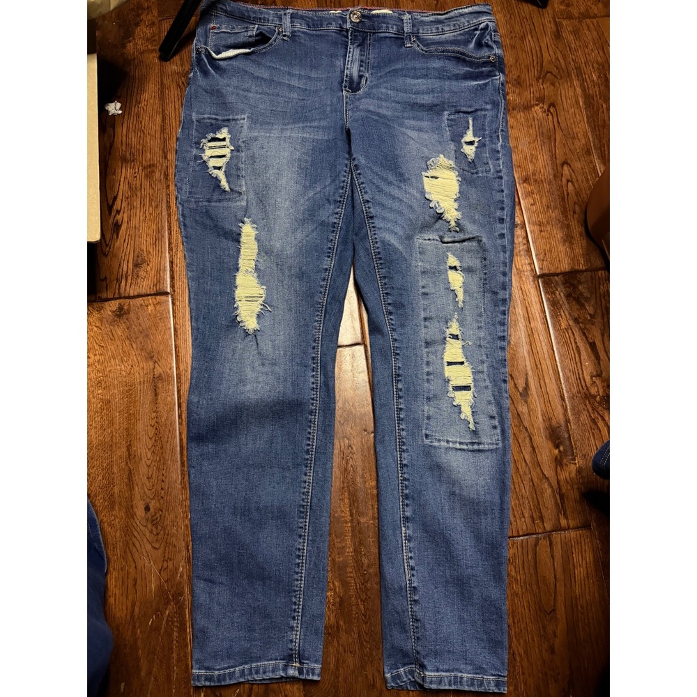 Seven7 Girlfriend‎ Jeans Womens 12 Distressed Patched Medium Wash Denim Pants